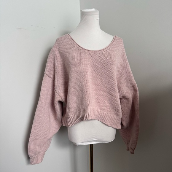 Free People Pink Oversized Cropped Sweater Knit Slouchy Pullover S - Picture 2 of 7